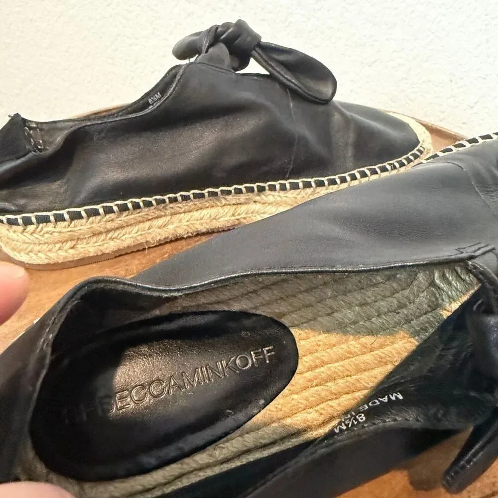 Rebecca Minkoff Black Leather Bow Tie Espadrille Shoes Women's Size 8.5